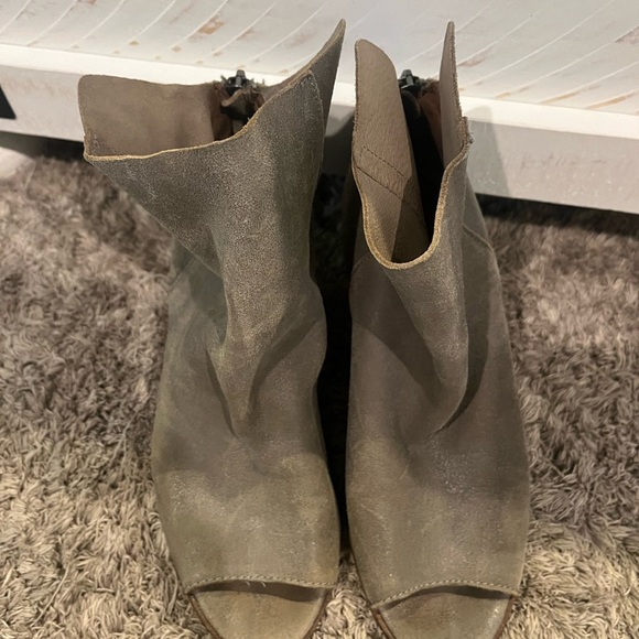 Lucky Brand Taupe Wedge Peep-Toe Booties - Picture 3 of 6
